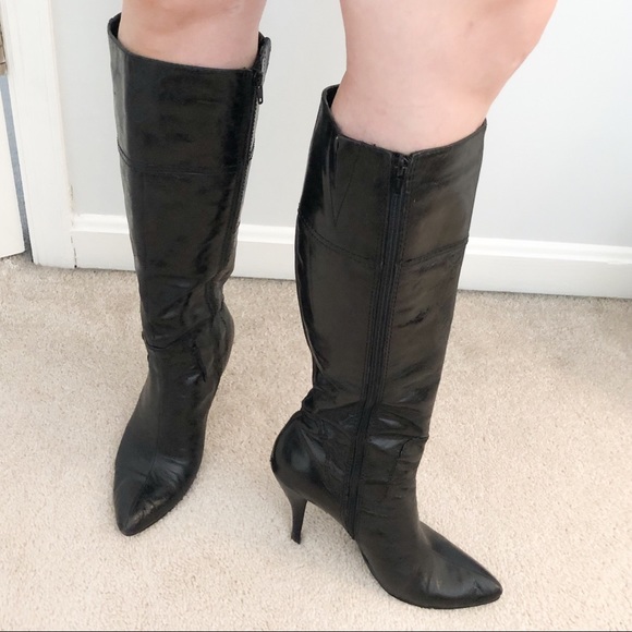 Nine West Point Toe Leather Knee High Boots Size 9 - Picture 6 of 8